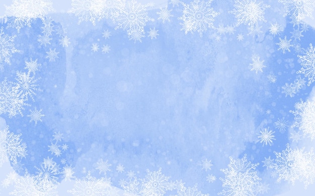 Bannière d'hiver avec des flocons de neige sur fond aquarelle