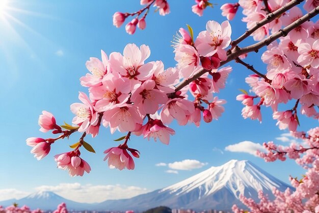 Bannière horizontale avec des fleurs de sakura de couleur rose sur un fond ensoleillé