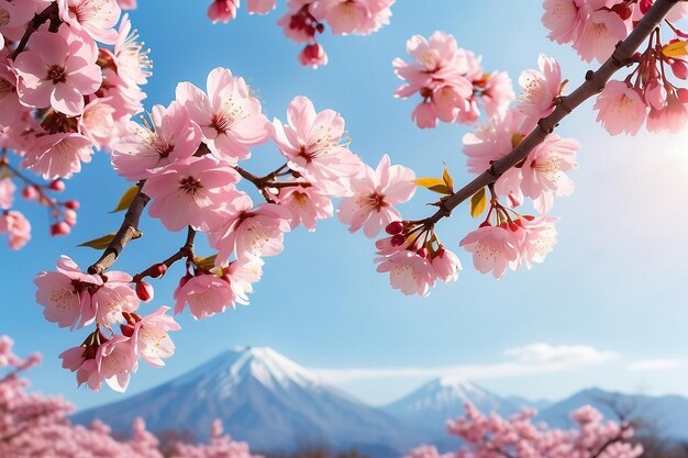 Bannière horizontale avec des fleurs de sakura de couleur rose sur un fond ensoleillé