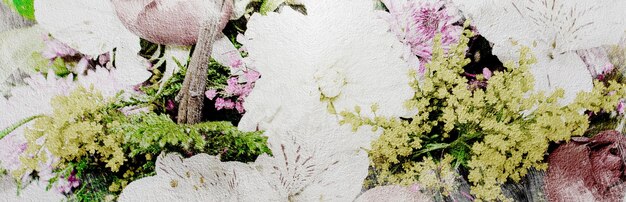 Bannière, Illustration, Ciment, Mur, à, Vieilli, Fleurs