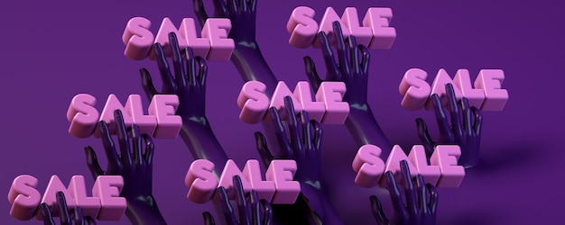 Bannière d'illustration rendu 3D avec les mains tenant un cercle en violet