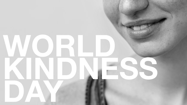 Photo bannière de la journée mondiale de la gentillesse avec une femme souriante