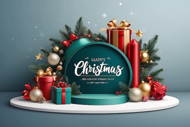 Bannière de joyeux Noël avec affichage de produit de scène de forme cylindrique et décoration festive pour Noël