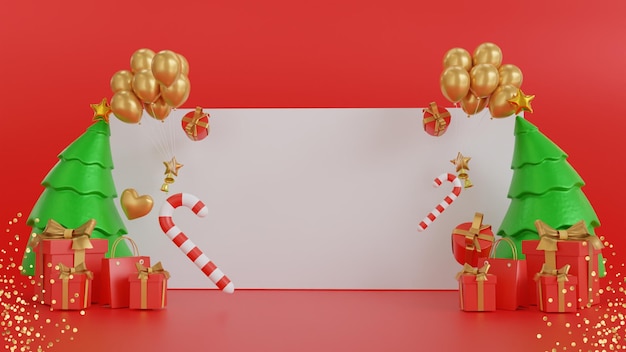 Bannière Joyeux Noël Et Nouvel An Avec Décorations Festives Et Espace De Copie D'affichage De Produit 3d
