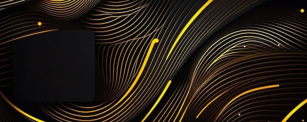Bannière large abstraite moderne noire et dorée avec lignes géométriques et IA générative de l'espace de copie
