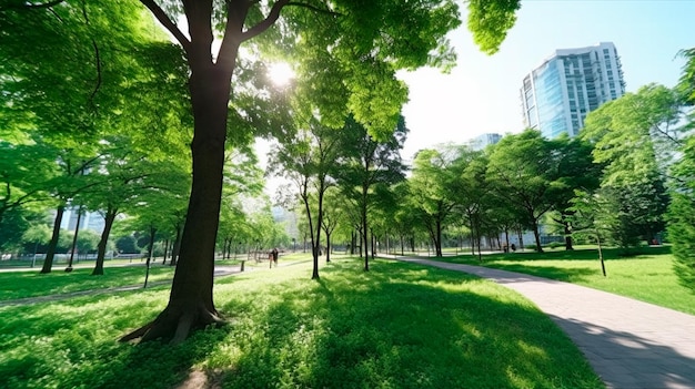 Bannière large image d'espace vert dans une ville urbaine Generative AI