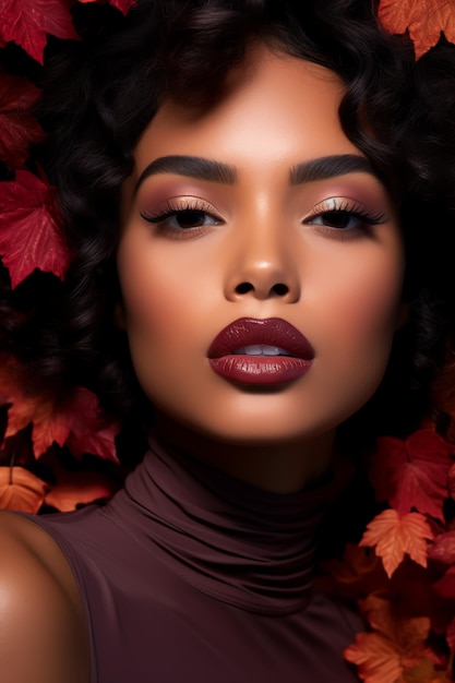 Bannière de maquillage fantaisiste Fall Beauty avec élégance noire