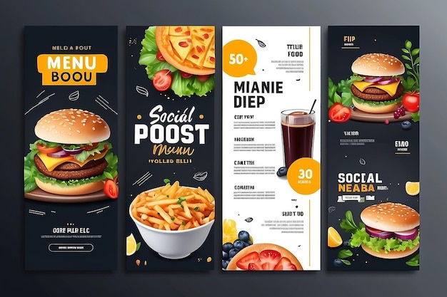 Bannière de menu alimentaire poste sur les médias sociaux Modèles de médias sociaux modifiables pour les promotions sur le menu alimentaire