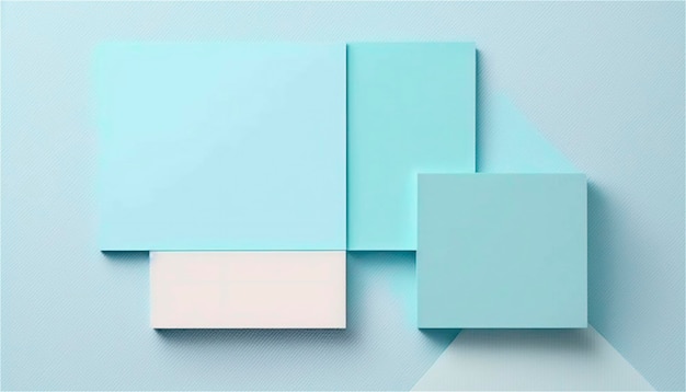 Bannière de modèle de fond de texture de papier vide bleu pastel pour la publicité Formes géométriques rectangulaires Copiez l'espace espace pour le texte généré par l'IA