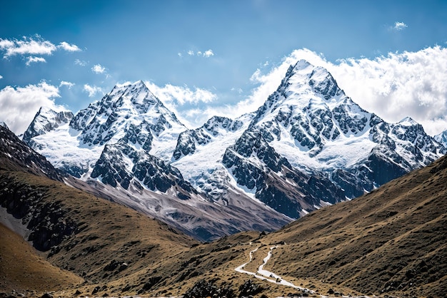 Bannière de montagnes enneigées AI générative