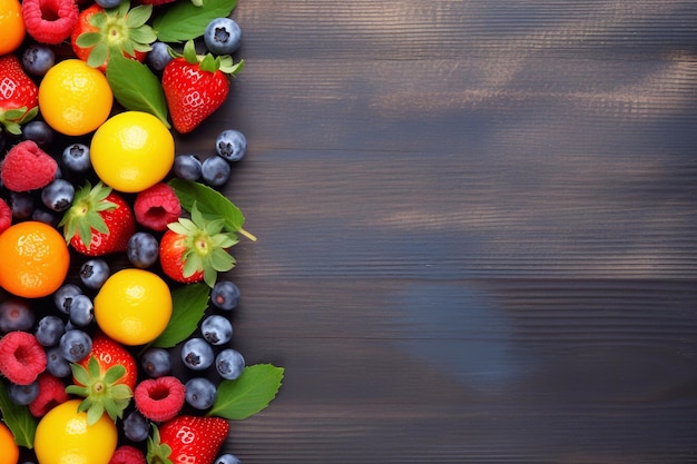 bannière avec des morceaux de fruits mûrs sur un beau fond