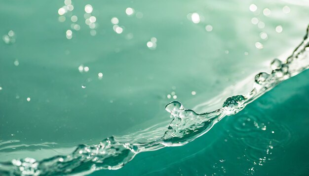 Photo bannière naturelle d'été à la mode liquide à la menthe aquatique décentrée texture de surface d'eau claire de couleur