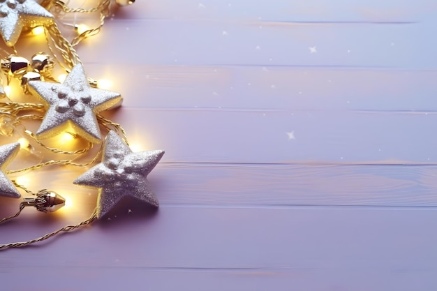 Bannière de Noël ou fond de carte de voeux avec lumière de Noël et décoration bordure de cadre de Noël