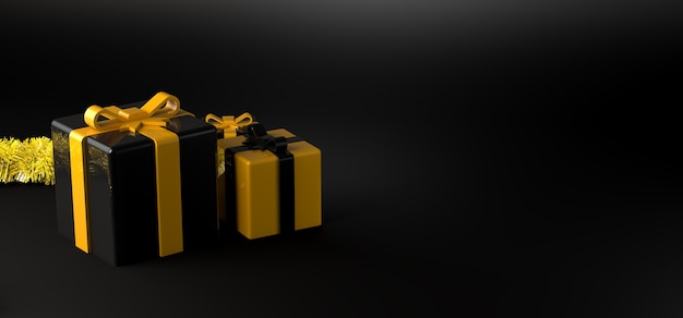 Bannière de Noël fond de Noël avec des cadeaux d'or illustration 3d