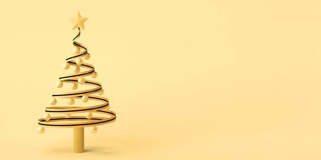 Bannière de Noël. Fond de Noël avec le concept d'arbre de Noël doré en spirale. illustration 3D.