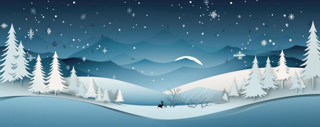 Bannière de Noël Illustration pastel paysage de la saison hivernale avec arbre de Noël et neige Generative ai