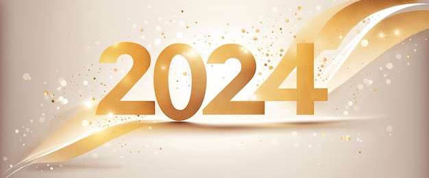 Bannière Nouvel an 2024 célébrations affiche de voeux d'or sur fond clair AI générative