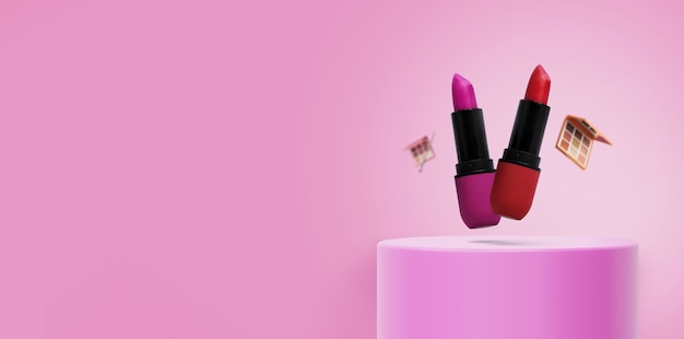 Photo bannière panoramique avec du maquillage et des produits cosmétiques