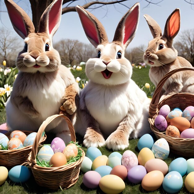 Bannière de Pâques avec des fleurs de lapin et des œufs Arrière-plan d'affiche de chasse aux œufs dans un style moderne