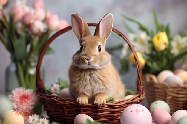 Bannière de Pâques avec des œufs de Pâques et un lapin de Pâques