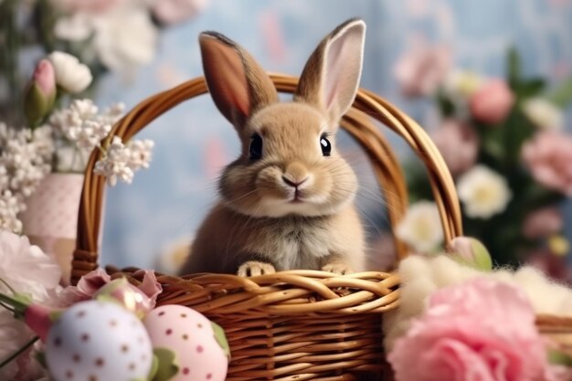 Bannière de Pâques avec des œufs de Pâques et un lapin de Pâques