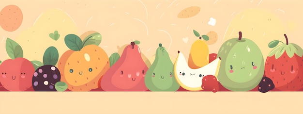 Bannière de personnages de dessins animés de légumes et de fruits