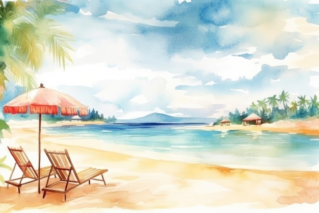 La bannière de la plage présente un magnifique paysage d'aquarelle AI générative