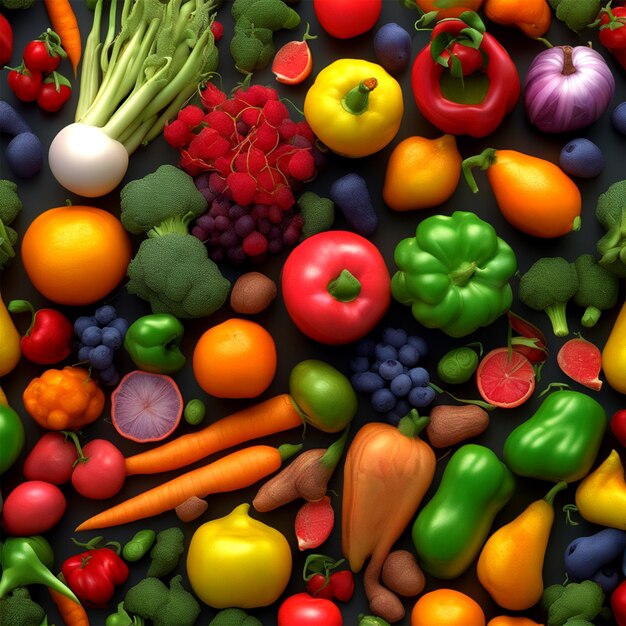 Une bannière pour une chaîne YouTube sur la santé et la longévité mettant en vedette des fruits et légumes multicolores