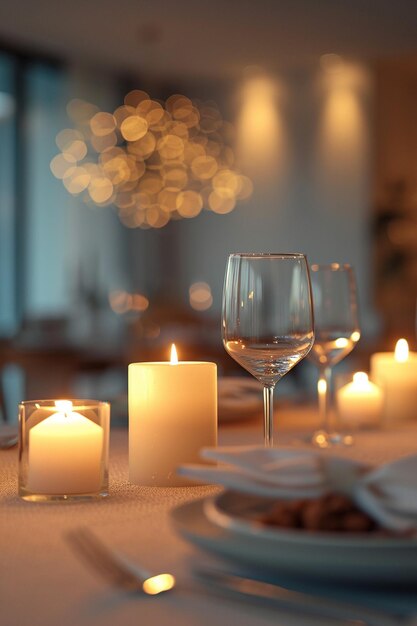 Une bannière promotionnelle avec une table de dîner stylisée à la lumière de bougies 3D