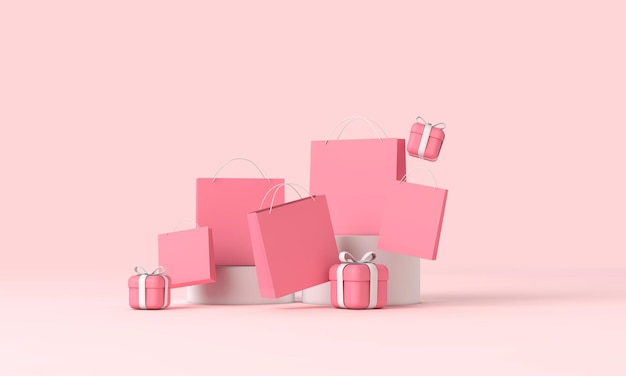 Bannière De Réduction Des Achats En Ligne Avec Des Sacs En Papier Et Des Cadeaux D Rendu