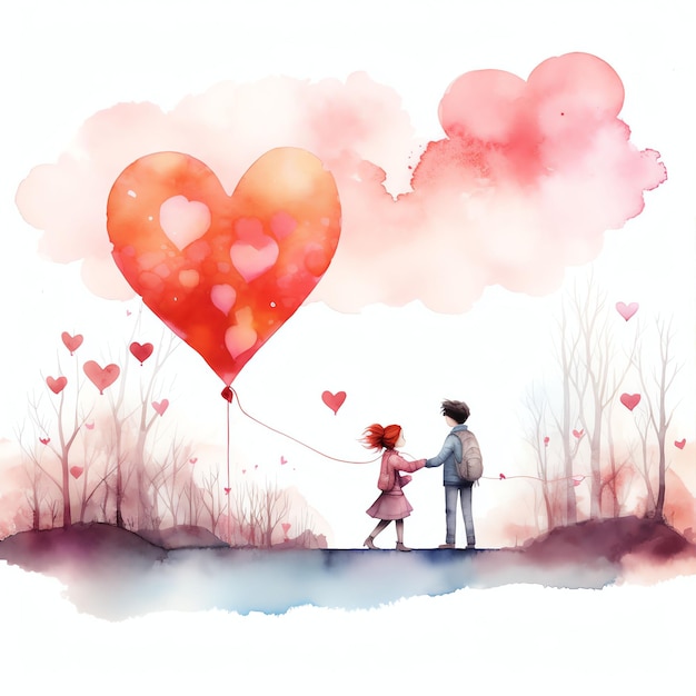 Bannière de la Saint-Valentin à l'aquarelle stylisée