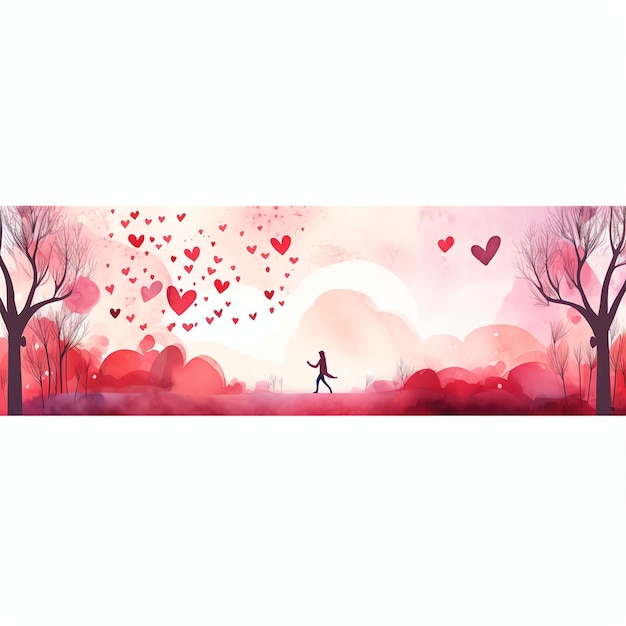 Bannière de la Saint-Valentin à l'aquarelle stylisée