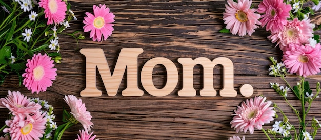 Bannière avec le texte maman ornée de fleurs un hommage chaleureux et floral pour célébrer l'essence de la maternité exprimant l'amour et l'appréciation dans un écran rempli de sentiments magnifiquement conçu