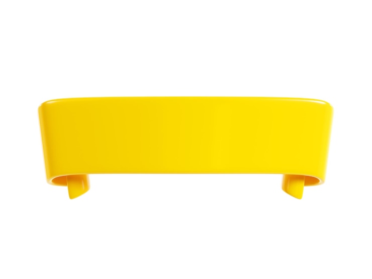 Photo bannière de texte ruban rendu 3d ruban double laminé brillant jaune pour la vente ou le message de promotion