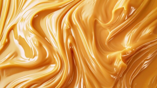 Bannière de texture crème caramel liquide lisse et brillante brun doré