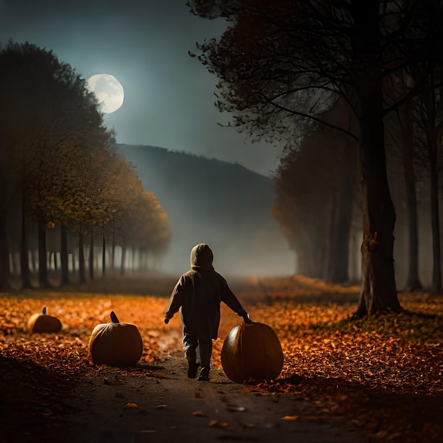 Photo bannière sur le thème d'halloween avec un ensemble de citrouilles jack o lantern et un motif effrayant