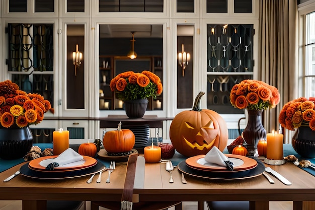 Bannière sur le thème d'Halloween avec un ensemble de citrouilles Jack O Lantern et un motif effrayant