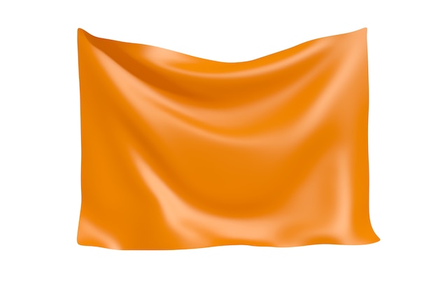 Photo bannière de tissu textile. accrocher une bannière en tissu orange avec un espace vide pour votre conception sur un fond blanc. rendu 3d