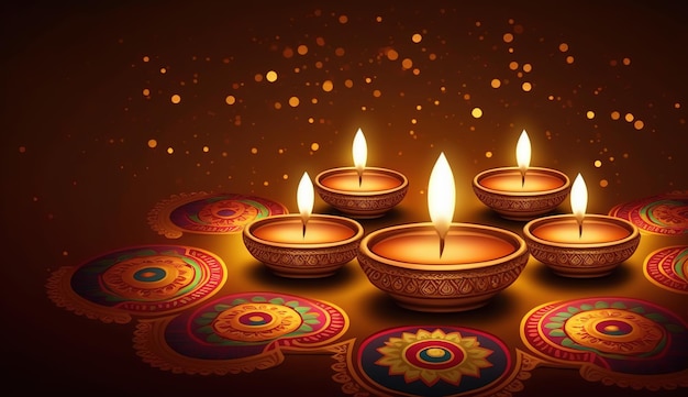 Bannière traditionnelle de Diwali Illustration de personnes célébrant Diwali une fête des lumières en Inde