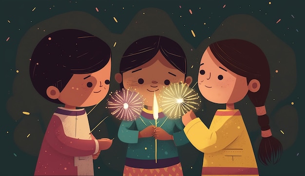Bannière traditionnelle de Diwali Illustration de personnes célébrant Diwali une fête des lumières en Inde