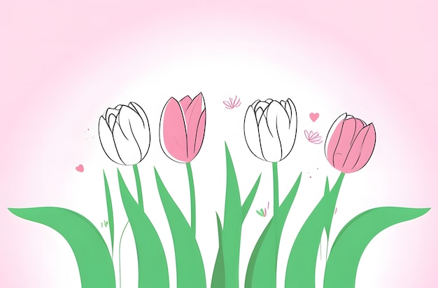 Une bannière avec des tulipes Bonne journée des mères concept affiche motivationnelle avec un champ de tulipes