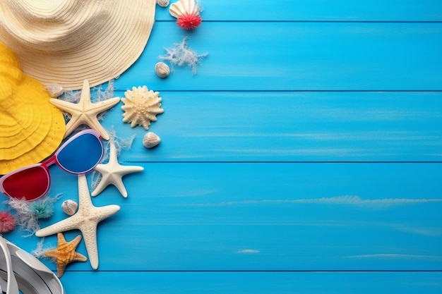 Bannière de vacances d'été lumineuse avec accessoires de plage