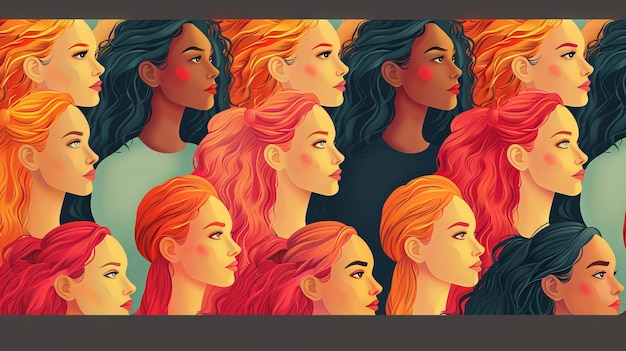 La bannière verticale plate moderne est de couleur beige pour célébrer la Journée internationale de la femme. Elle représente des femmes fortes de différentes cultures et nationalités qui se tiennent ensemble.