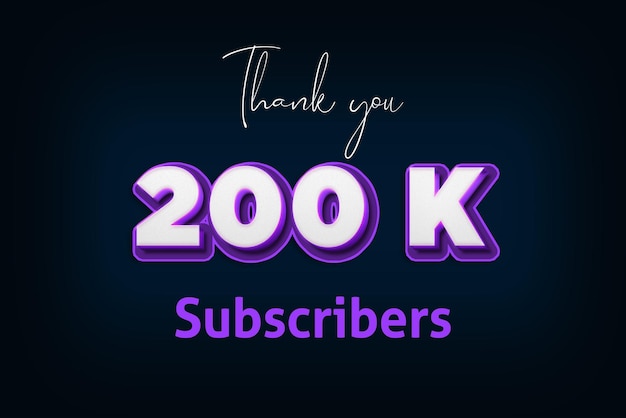 Bannière de voeux de célébration de 200 000 abonnés avec un design 3d violet