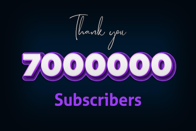 bannière de voeux de célébration de 7000000 abonnés avec un design 3d violet