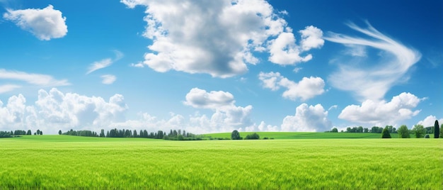 Photo bannière avec vue sur le magnifique paysage agricole du champ de blé vert à la fin du printemps au début de l'été
