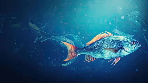 Bannière Web sous-marine de poisson avec espace de copie AI générative