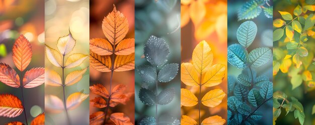 Des bannières verticales de la nature capturant la beauté enchanteuse de chaque saison Concept Des fleurs de printemps Des couchers de soleil d'été Des feuillages d'automne Un pays des merveilles d'hiver Des saisons changeantes