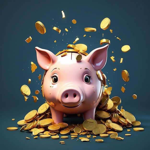 Banque de cochons cassée avec illustration de pièces d'or