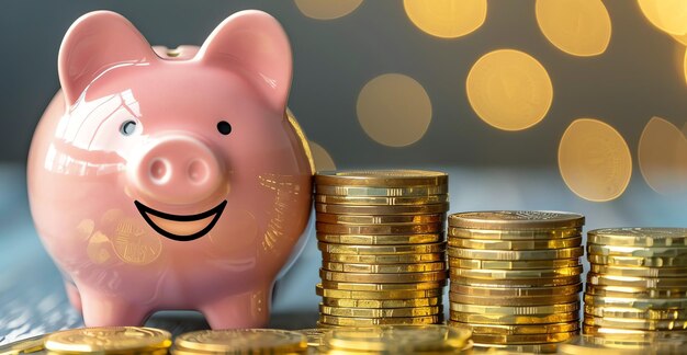 banque de cochons avec des pièces générées par l'IA